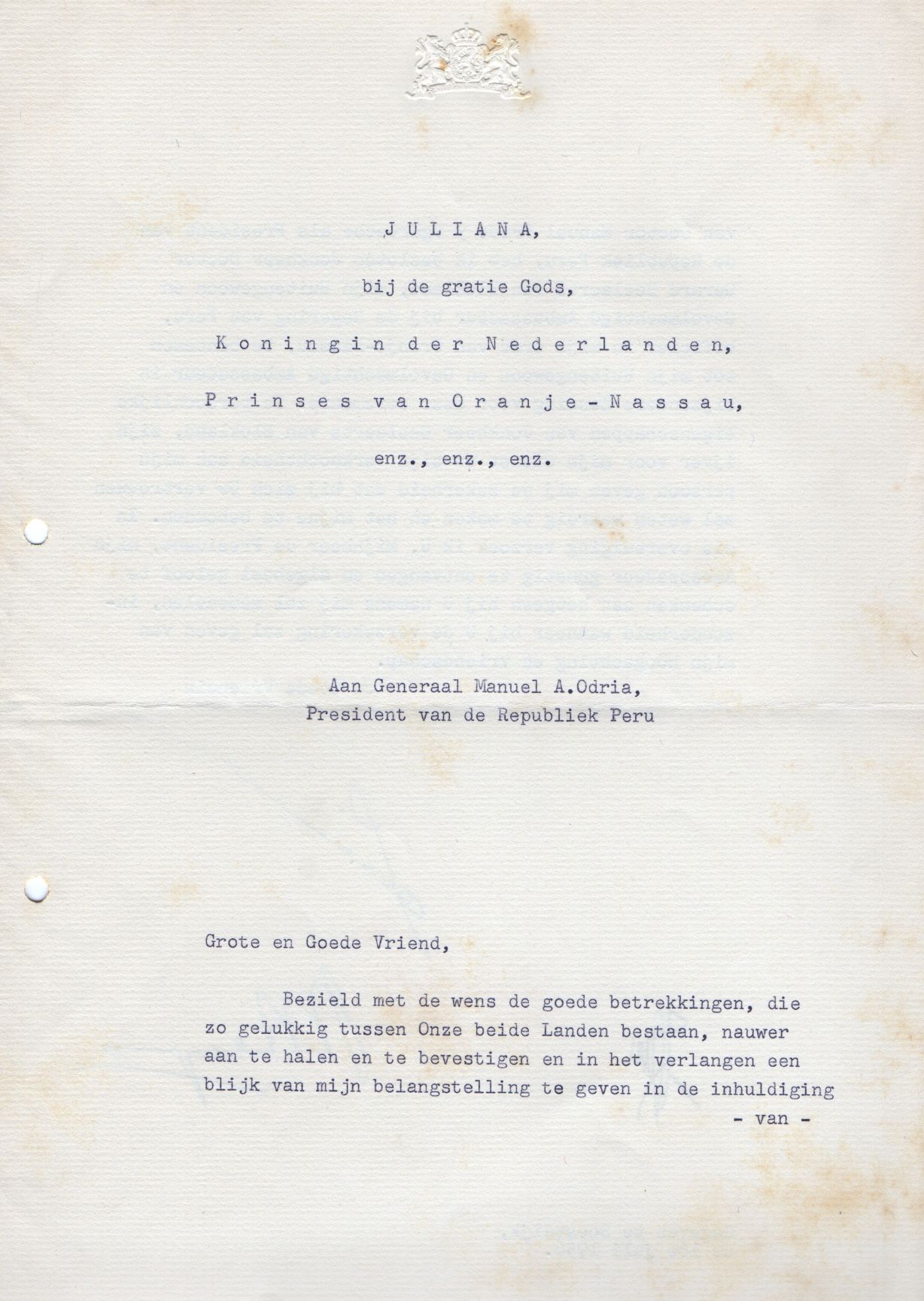 (1909-2004, Queen of the Netherlands, 1948-1980) — Sophie Dupré Autographs
