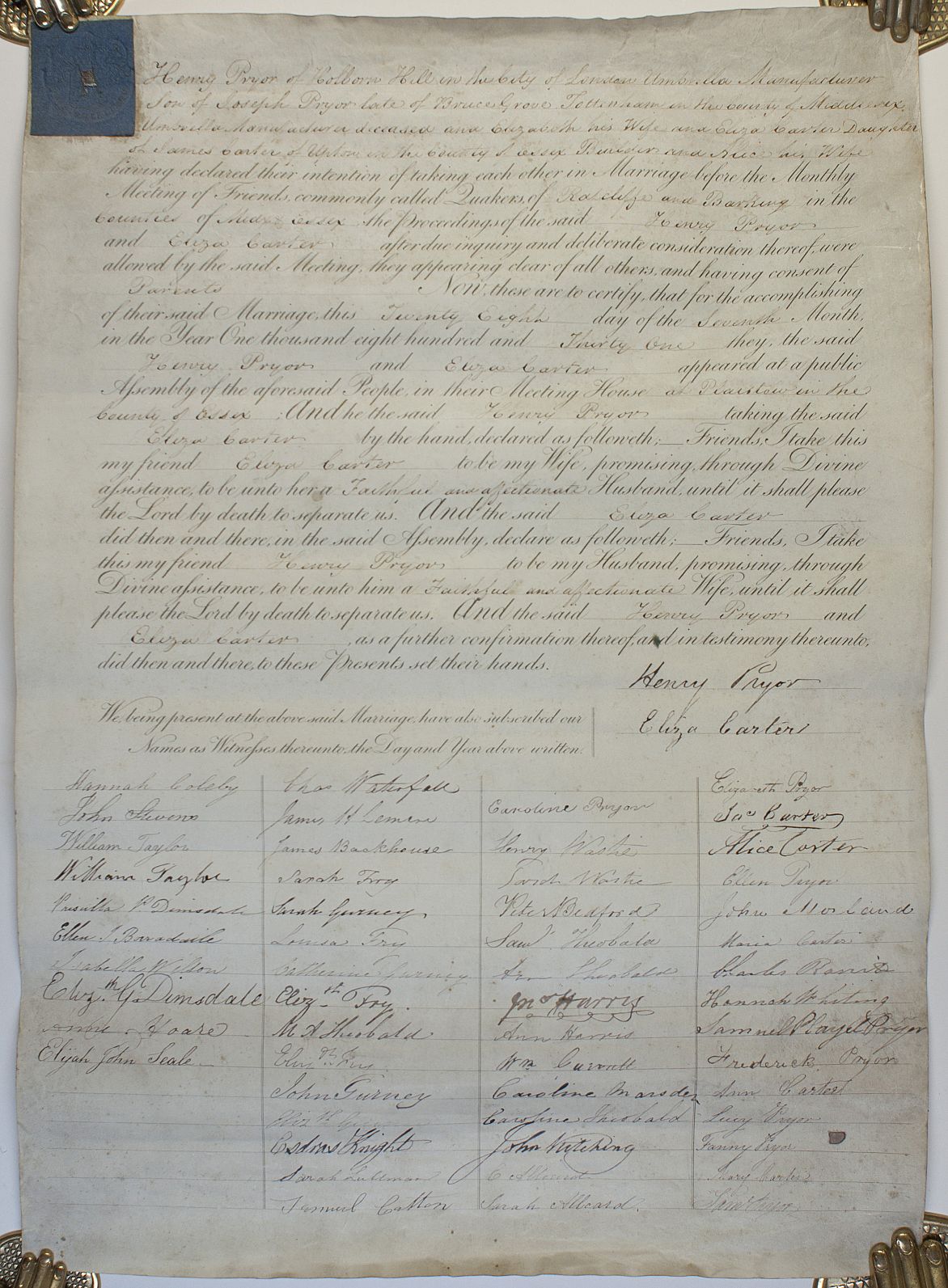 (Henry, of Holborn Hill, London, Umbrella Manufacturer) and his wife ELIZA (daughter of James Carter, Builder, of Upton, Essex and Alice Carter) — Sophie Dupré Autographs