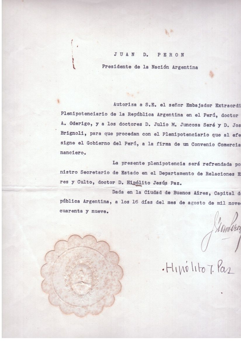 (Juan Domingo, 1895-1974, President of Argentina 1946-1955 and 1973-1974) — Sophie Dupré Autographs
