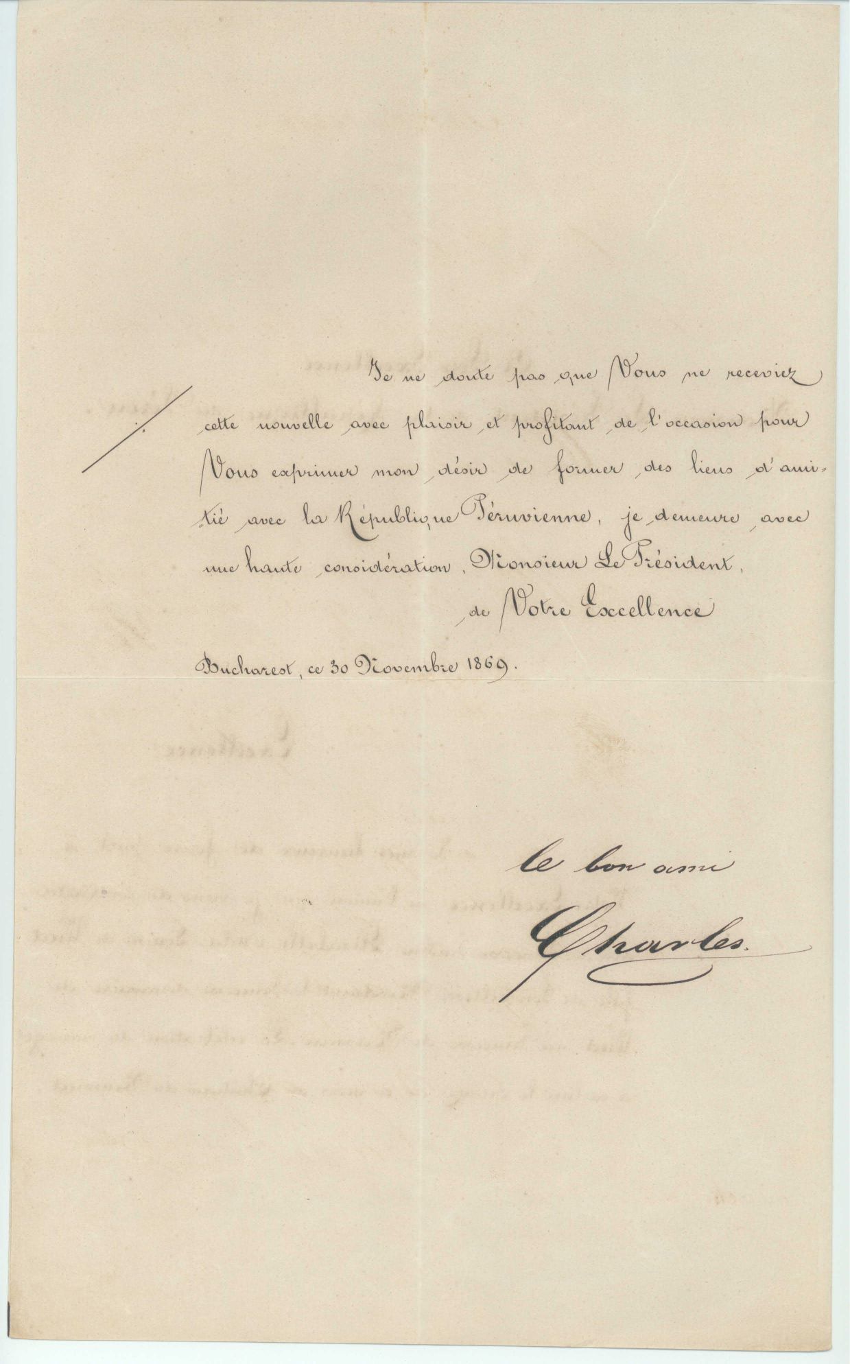 (1839-1914, from 1866 ruling Prince, from 1881 King of Romania) — Sophie Dupré Autographs