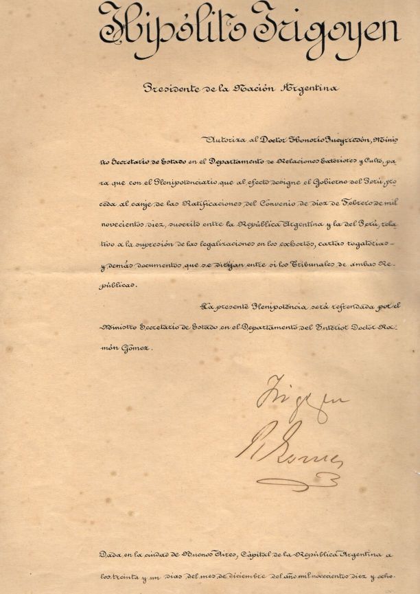 (Hipólito, 1850-1933, President of Argentina 1916-1922 & 1928-1930) — Sophie Dupré Autographs