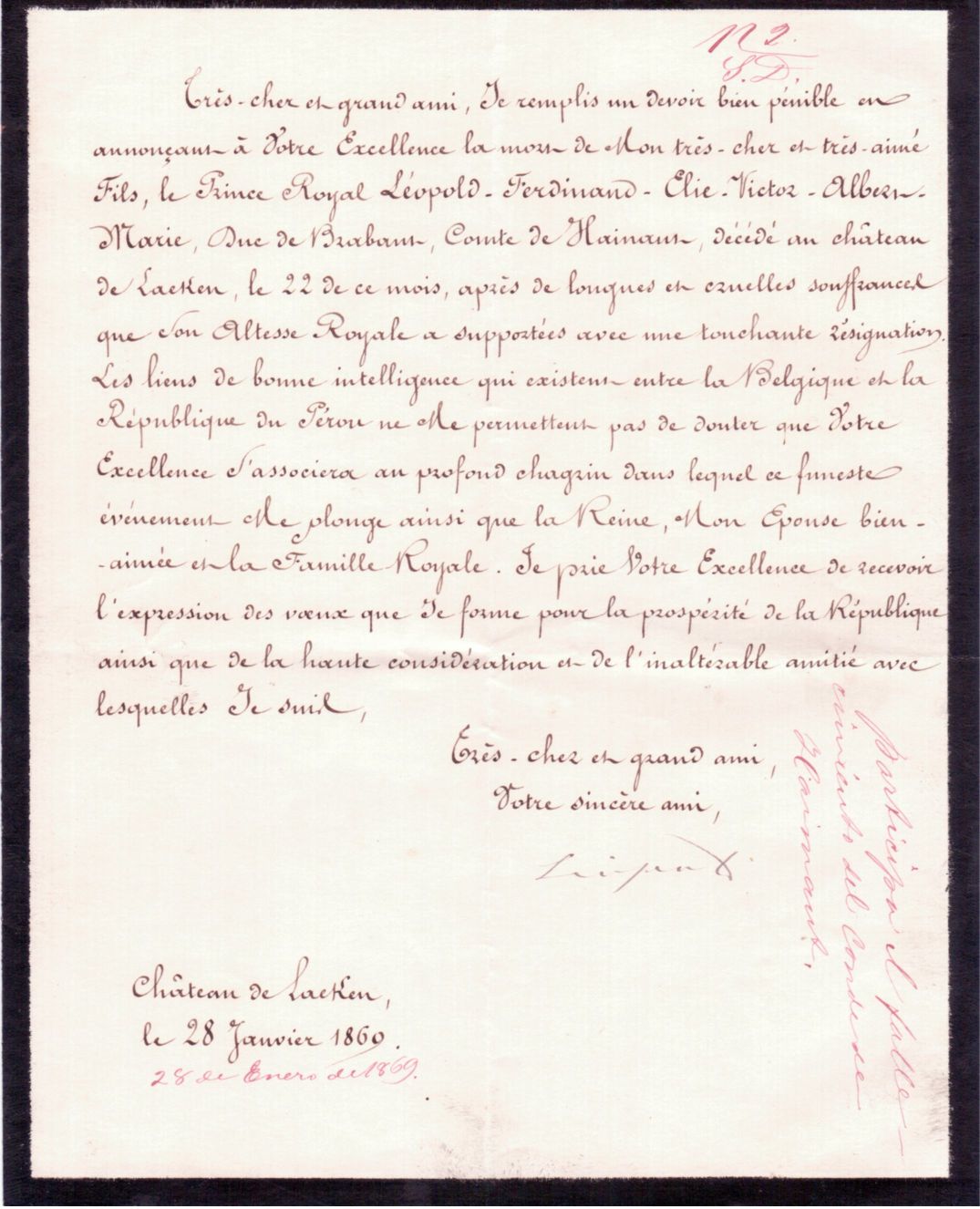 (1835-1909, from 1865 King of the Belgians, his backing of Sir H. M. STANLEY led to the founding of the Belgian Congo) — Sophie Dupré Autographs