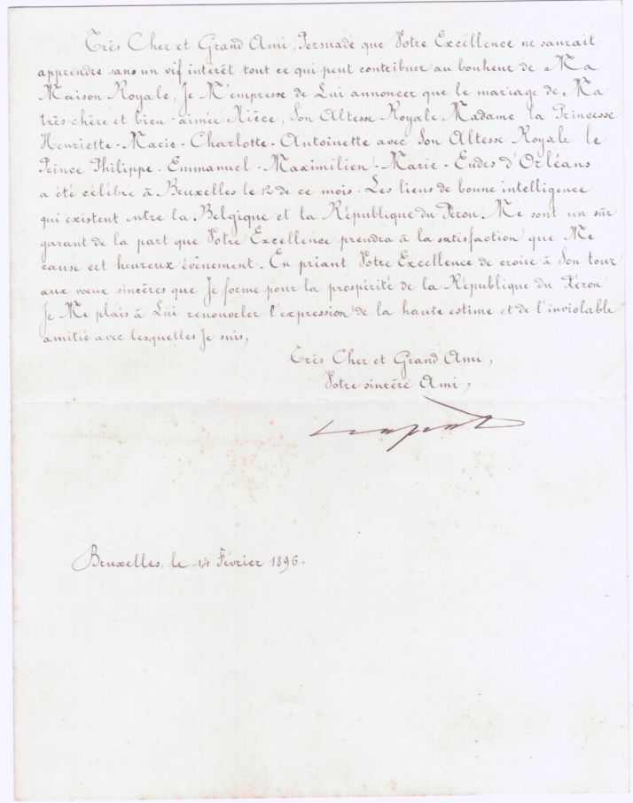 (1835-1909, from 1865 King of the Belgians, his backing of Sir H. M. STANLEY led to the founding of the Belgian Congo) — Sophie Dupré Autographs