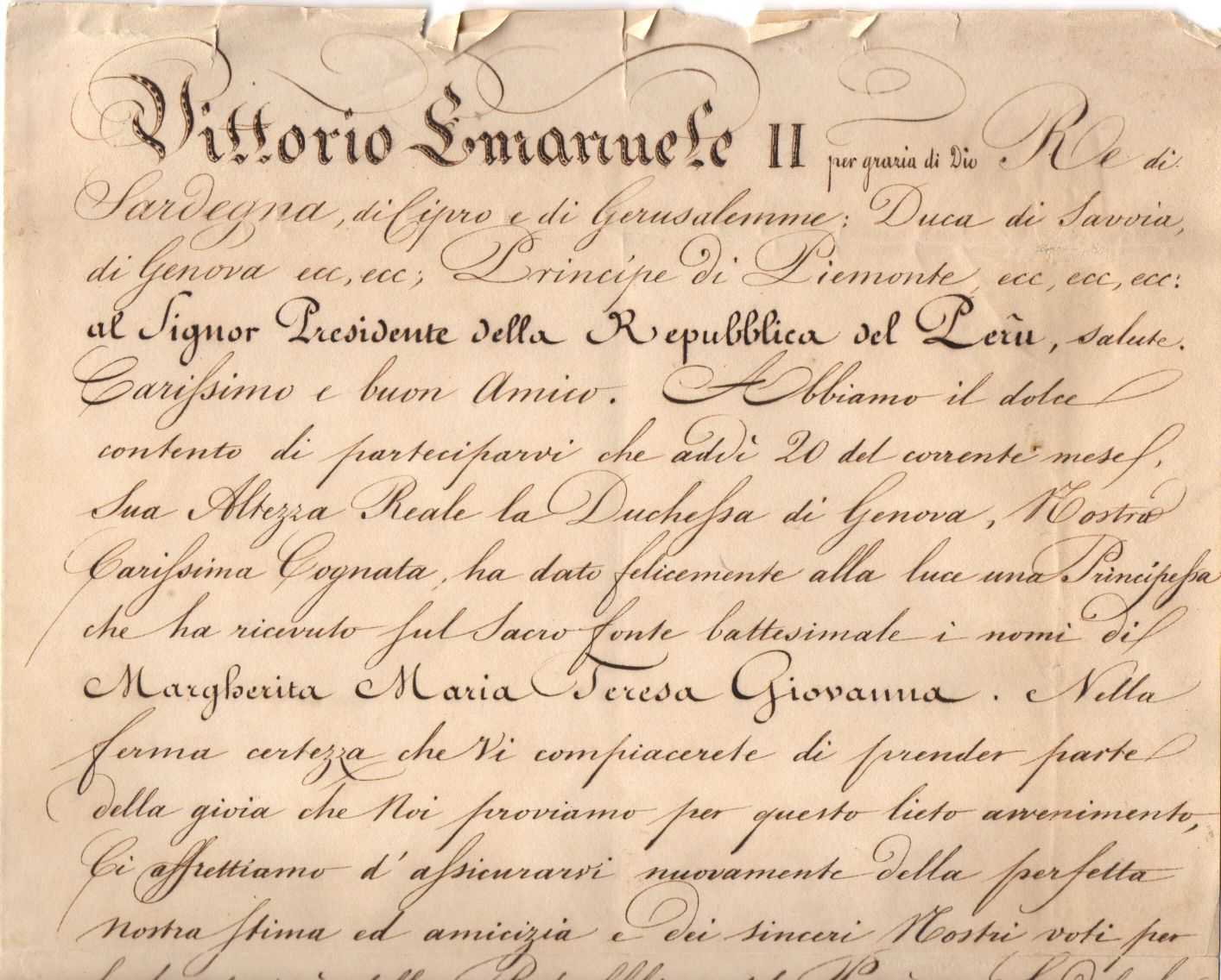 (1820-1878, from 1861 First King of Italy) — Sophie Dupré Autographs