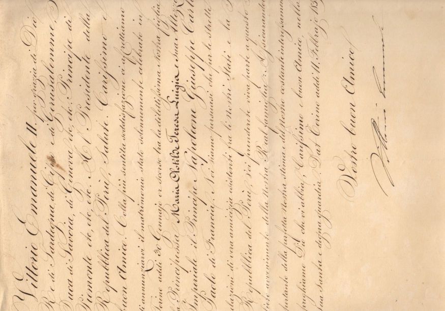 (1820-1878, first King of Italy) & Camillo CAVOUR (1810-1861, Prime Minister of Piedmont, President of the Council of Ministers and the architect of Italian unity) — Sophie Dupré Autographs