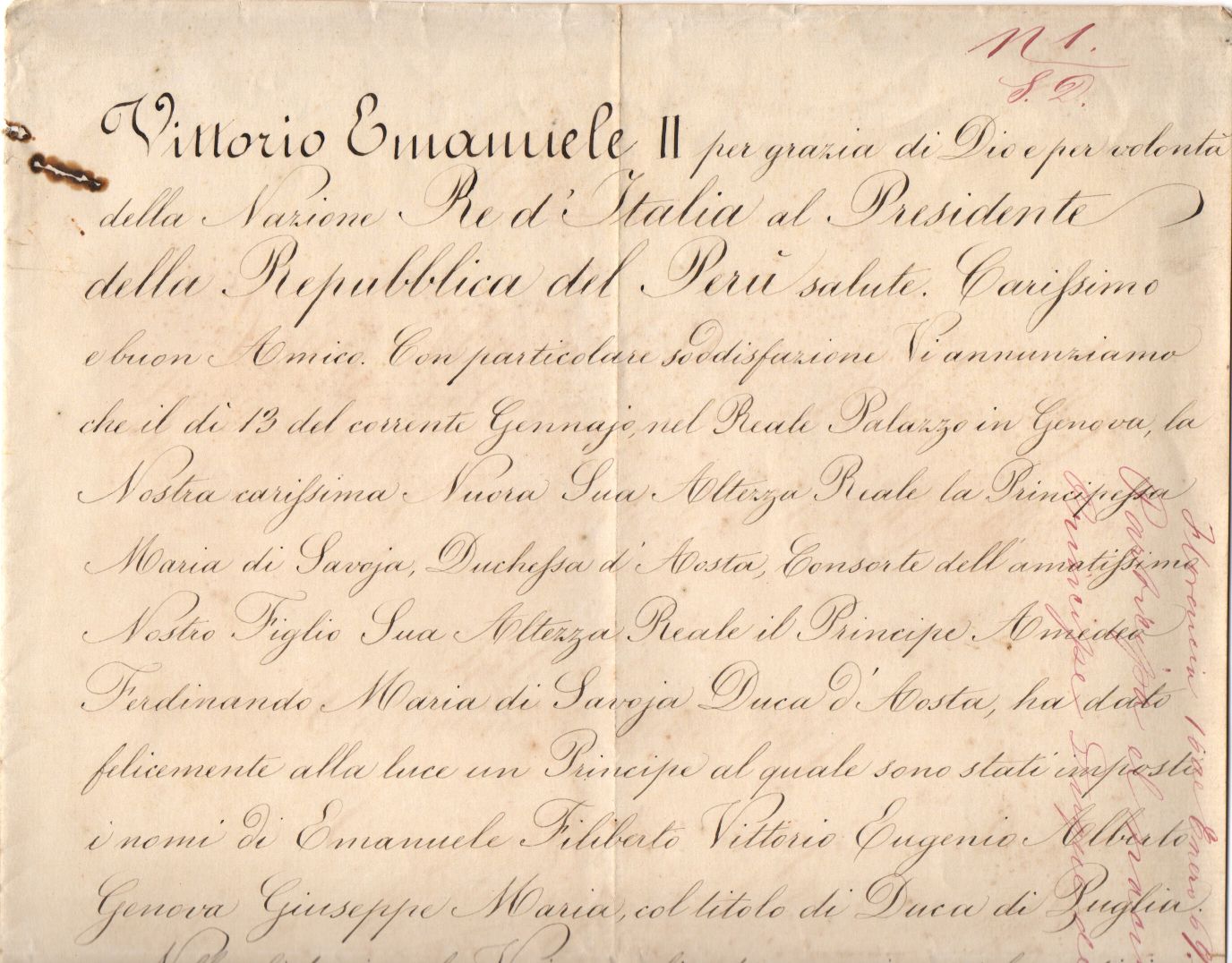 (1820-1878, from 1861 First King of Italy) — Sophie Dupré Autographs