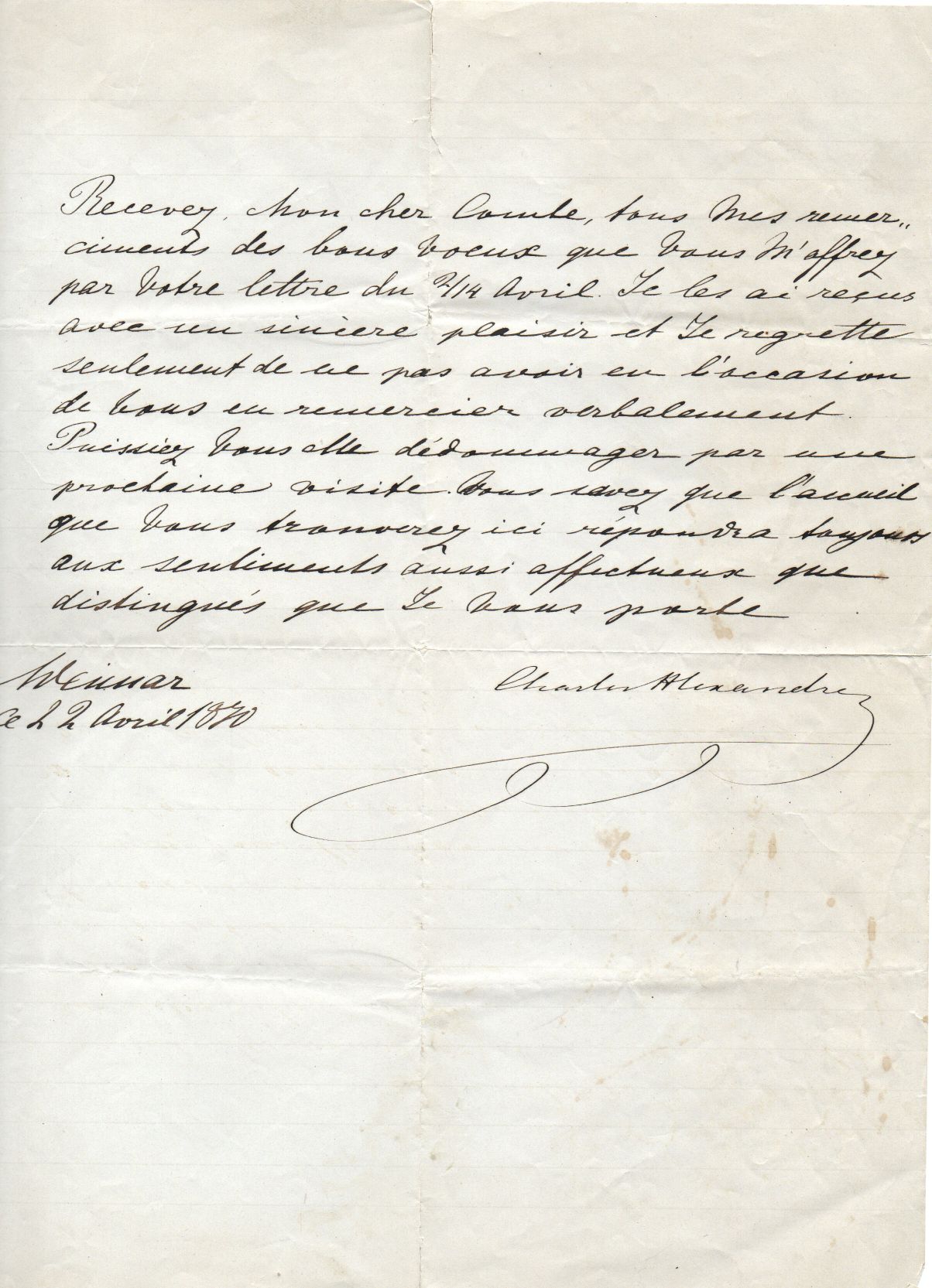 (1818-1901, Grand Duke of Saxe-Weimar-Eisenach from 1853) — Sophie Dupré Autographs