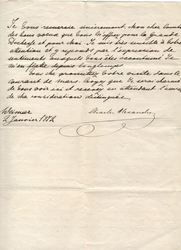 (1818-1901, Grand Duke of Saxe-Weimar-Eisenach from 1853) — Sophie Dupré Autographs