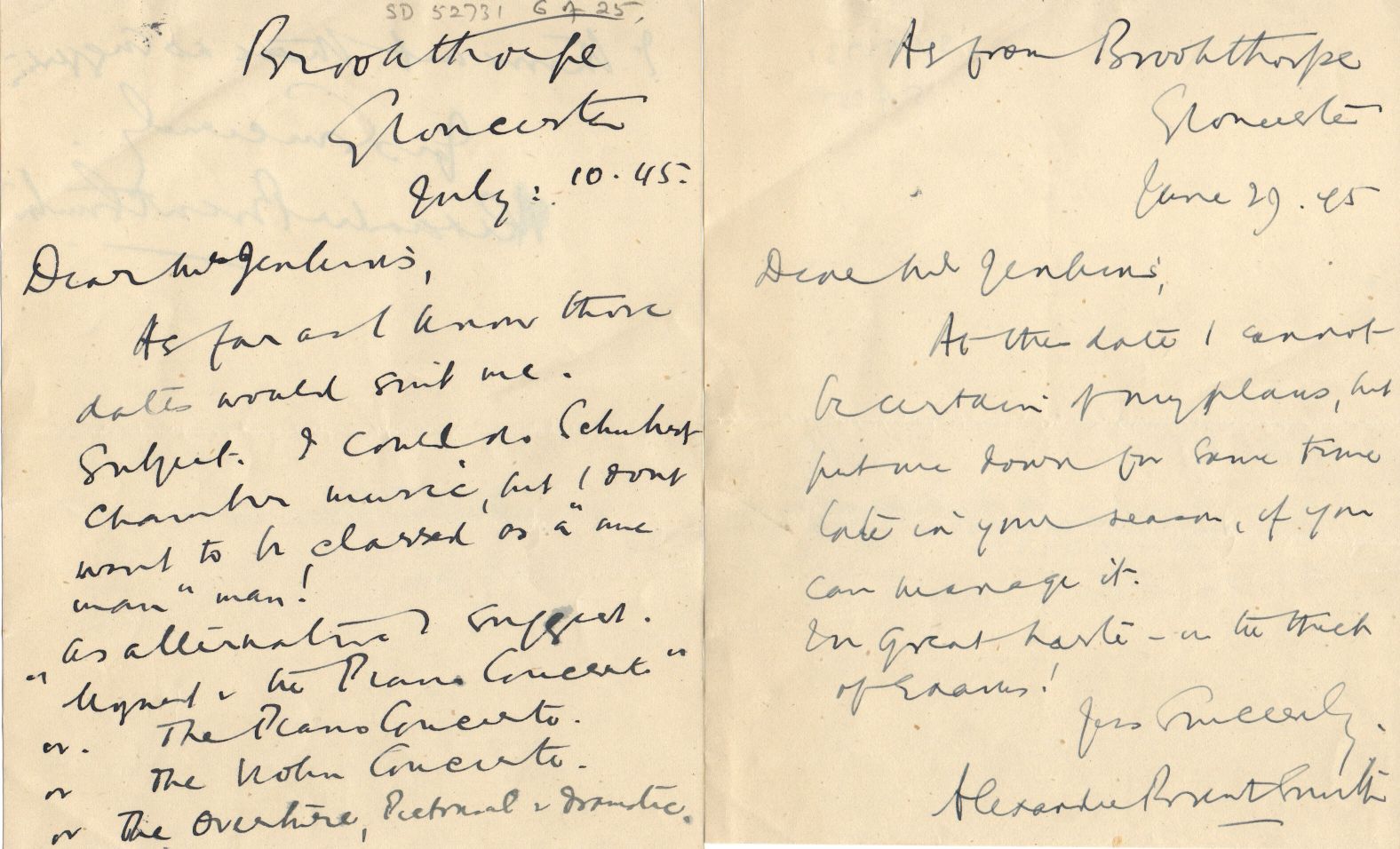 (Alexander Brent, 1889-1950, from 1934 Director of Music at Lancing College) — Sophie Dupré Autographs