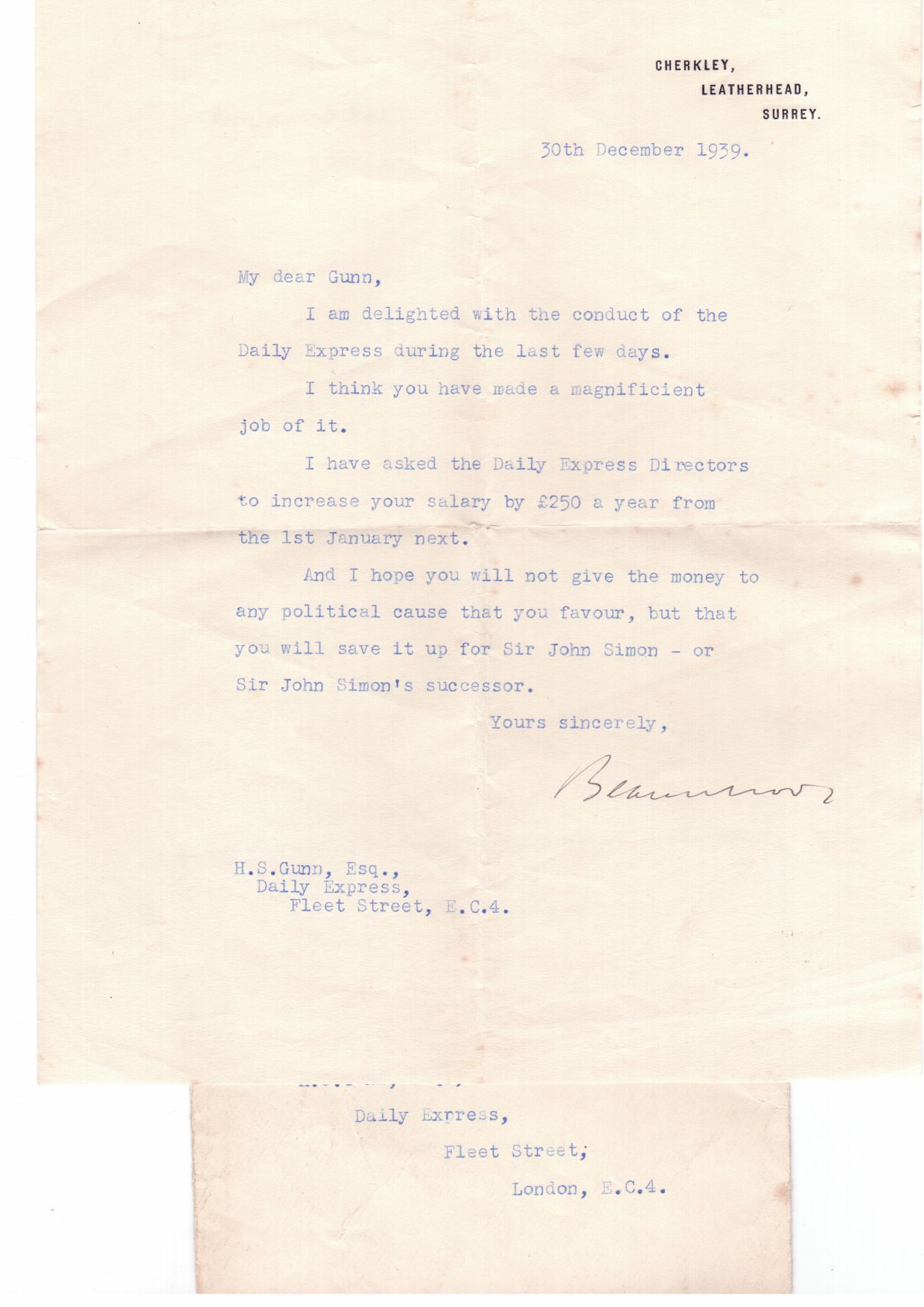 (Max Aitken, 1879-1964, Newspaper Proprietor & Statesman, from 1917 1st Baron) — Sophie Dupré Autographs
