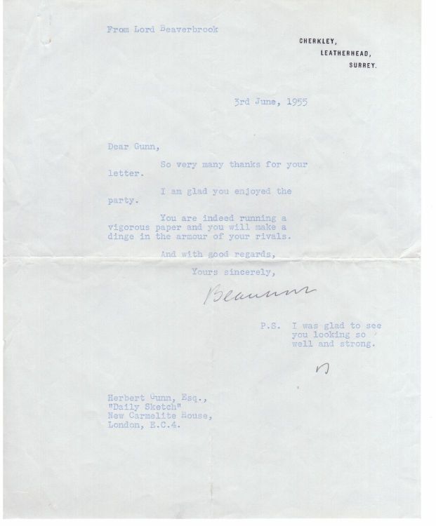 (Max Aitken, 1879-1964, Newspaper Proprietor & Statesman, from 1917 1st Baron) — Sophie Dupré Autographs