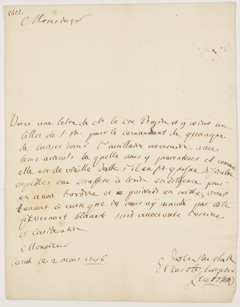 (Karl Sigmund Friedrich Wilhelm, 1692-1755, General of Infantry in the Piedmontese Army in the War of the Austrian Succession, Baron) — Sophie Dupré Autographs