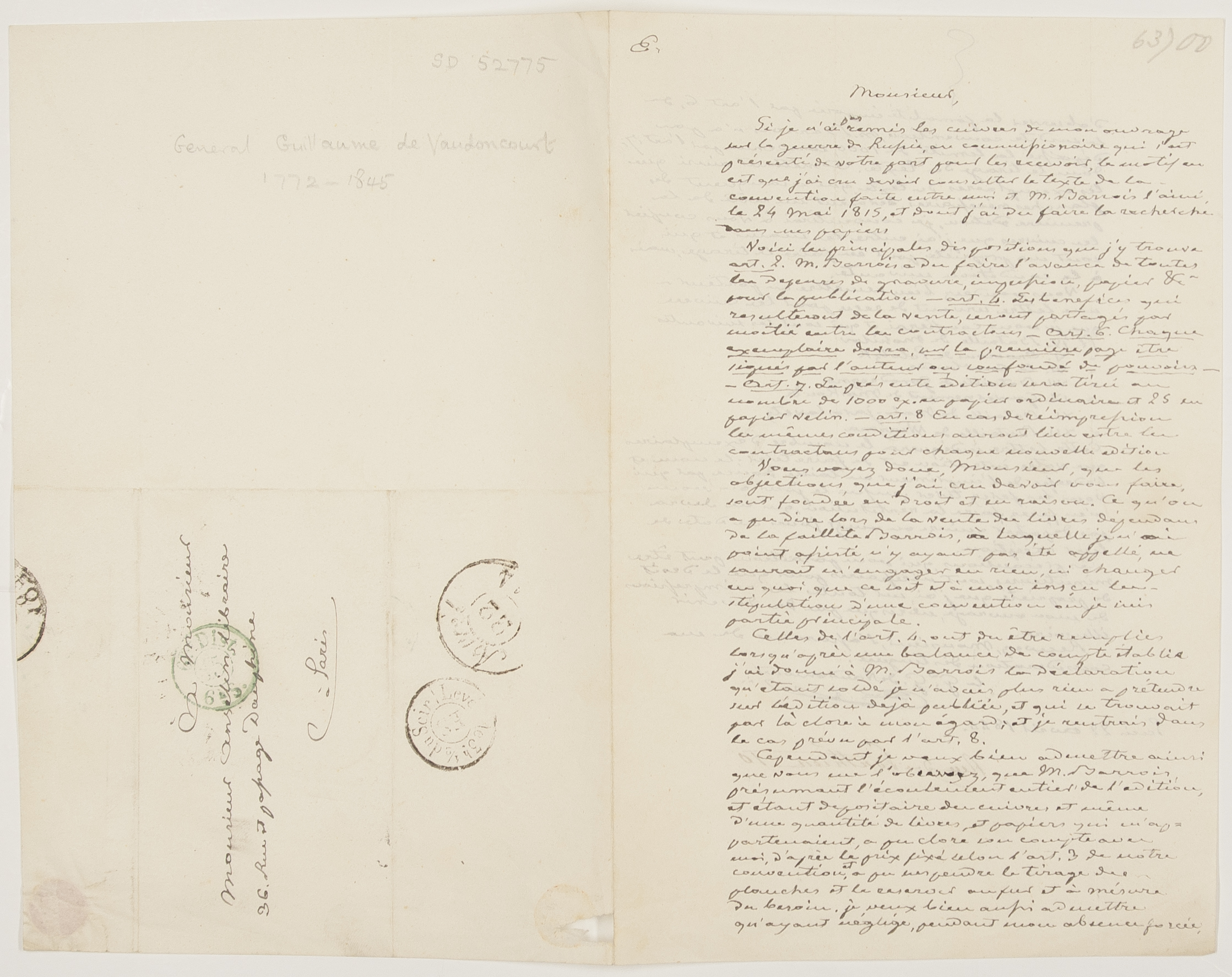 (1772-1845, Frédéric François, French Artillery General of Brigade, Military Historian and Cartographer) — Sophie Dupré Autographs