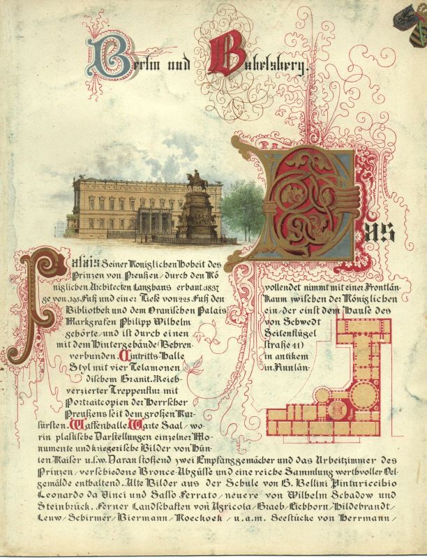 Fine pictorial descriptions in German of the palaces of Crown Prince Friedrich — Sophie Dupré Autographs