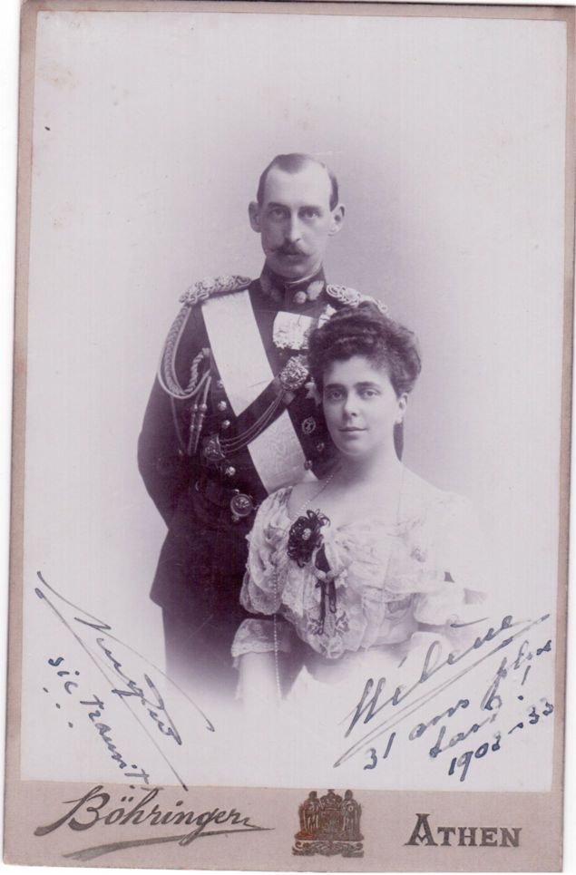 (Prince of Greece, 1872-1938, author of 'My Fifty Years') & his wife Grand Duchess HELENA (1882-1957, granddaughter of Alexander II of Russia, mother of Marina, Duchess of Kent) — Sophie Dupré Autographs