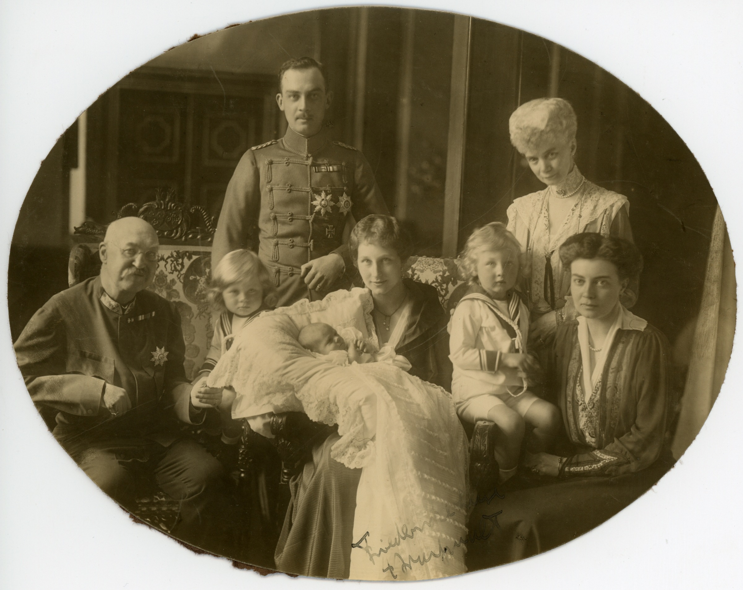 (1853-1933, sister of Queen Alexandra and the Tsarina, third daughter of Christian IX, Duchess of Cumberland), her husband ERNST AUGUST (of Hanover, 1845-1923, 3rd Duke of Cumberland), their son ERNST AUGUST (1887-1953, Duke of Brunswick) and daughter-in-law VIKTORIA LUISE (of Germany, 1892-1953), with their grandchildren ERNST AUGUST (1914-1987), GEORG WILHELM (1915-2006, sometime headmaster of Salem) and FREDERIKA (1917-1981, Queen of Paul I of the Hellenes), and daughter MARIE LOUISE (1879-1948, wife, 1900, of Prince Max of Baden, 1867-1939) — Sophie Dupré Autographs