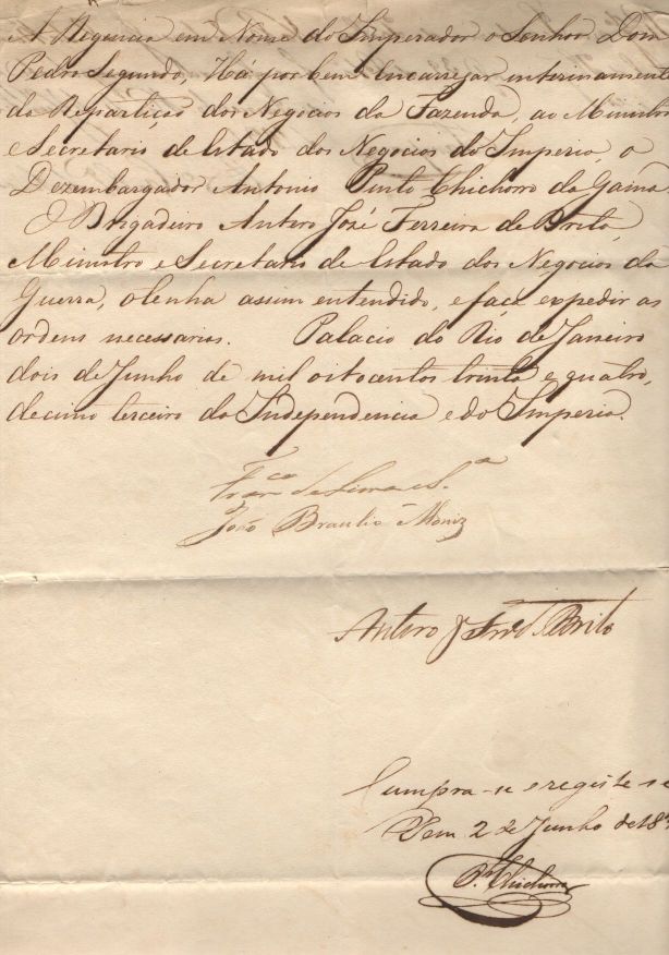 (Francisco de, 1785-1853, Soldier and Politician), Joao BRÁULIO MONIZ (circa 1796-1835), Regents of Brazil, 1831-1835, for Pedro II, and Antero José FERREIRO DE BRITO (1787-1856, Soldier, Secretary of State for War) — Sophie Dupré Autographs