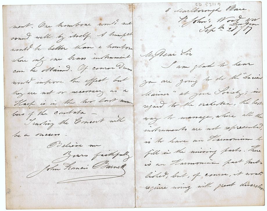 (John Francis, 1837-1916, Pianist, Composer and Professor at the Royal Academy of Music) — Sophie Dupré Autographs