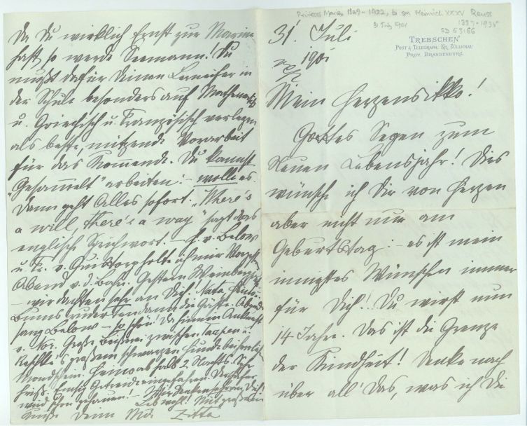 (Princess, 1849-1922, elder daughter of Karl, Grand Duke of Saxe-Weimar-Eisenach, wife, 1876, of Heinrich VII Reuss-Schleiz-Köstritz) — Sophie Dupré Autographs