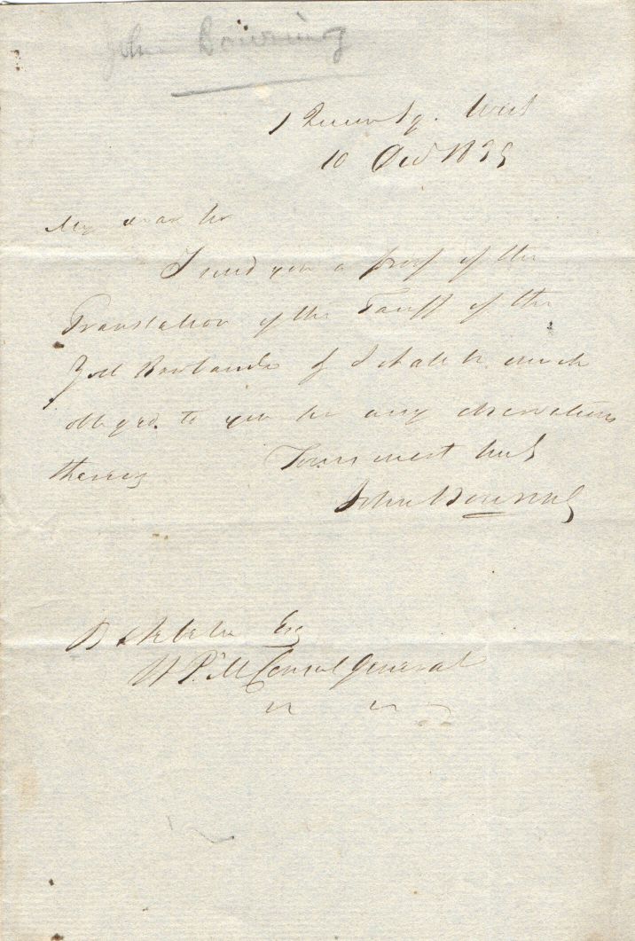 (Sir John, 1792-1872, M.P., F.R.S., Linguist, Governor and Ambassador, opened up trade with King Mongkut of Siam, favourite pupil of Jeremy Bentham) — Sophie Dupré Autographs