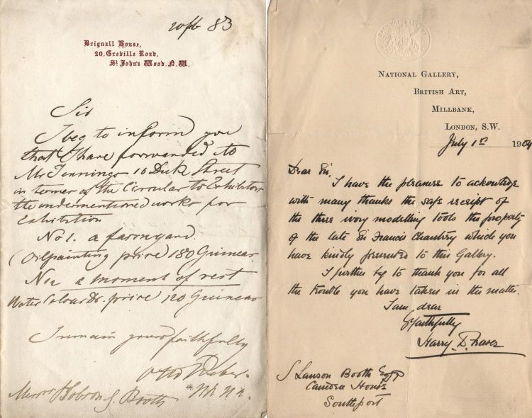 Group of 10 autograph letters signed, mostly by 19th century artists, — Sophie Dupré Autographs