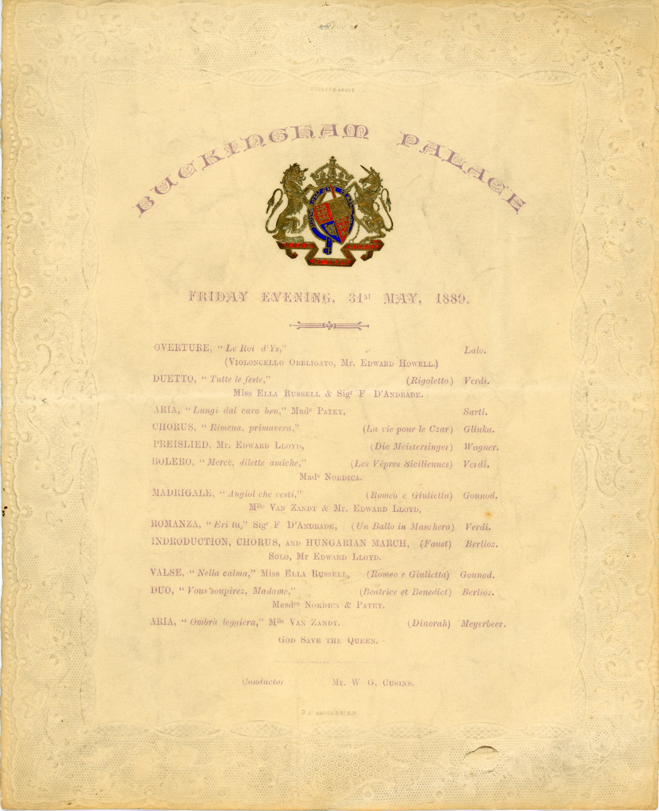 Fine programme for an evening concert at the Palace, — Sophie Dupré Autographs