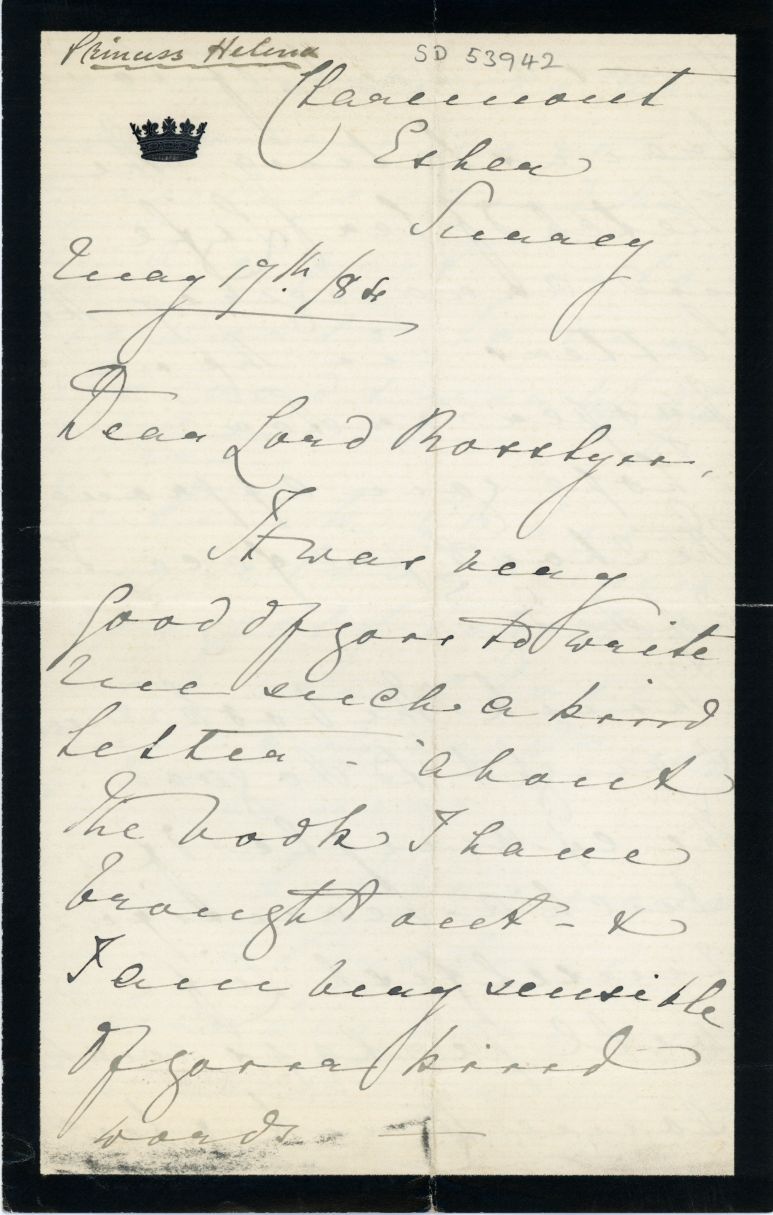 (Augusta Victoria, 1846-1923, wife, 1866, of Prince Christian of Schleswig-Holstein, Princess, 3rd Daughter of Queen Victoria, founder of the Princess Christian Nursing Home) — Sophie Dupré Autographs