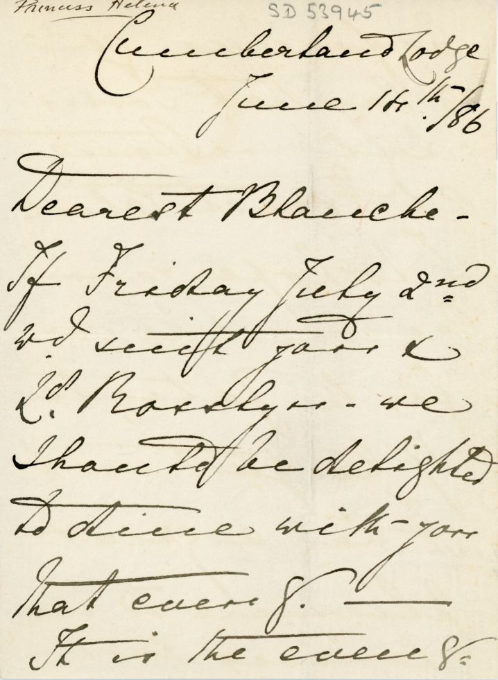 (Augusta Victoria, 1846-1923, wife, 1866, of Prince Christian of Schleswig-Holstein, Princess, 3rd Daughter of Queen Victoria, founder of the Princess Christian Nursing Home) — Sophie Dupré Autographs