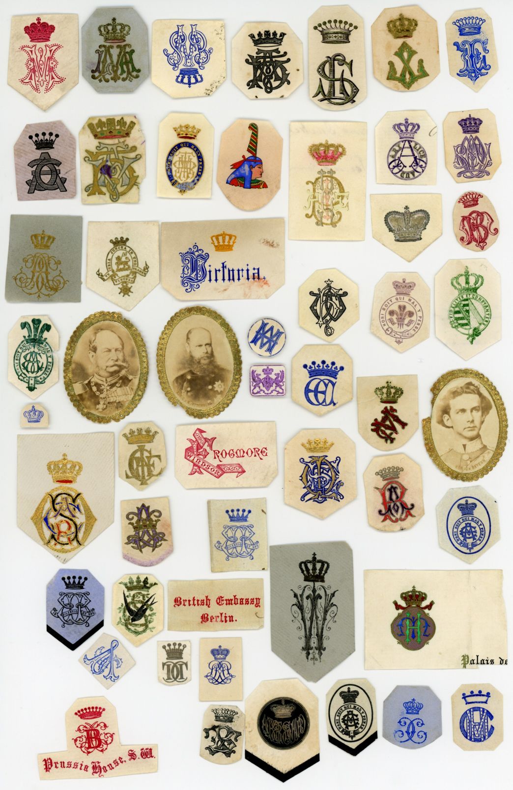 Fascinating collection of monograms, nearly all bearing a crown or coronet, — Sophie Dupré Autographs