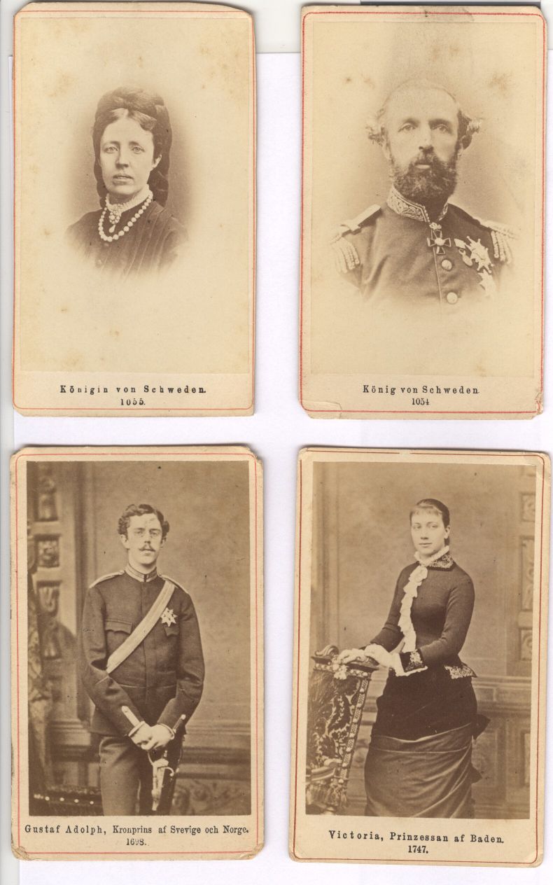 (1829-1907, from 1872 King of Sweden), his Queen SOPHIE (1836-1913, née Princess of Nassau), their son GUSTAF V (1858-1950) and his Queen VICTORIA (1862-1930, only daughter of Friedrich I, Grand Duke of Baden)] — Sophie Dupré Autographs
