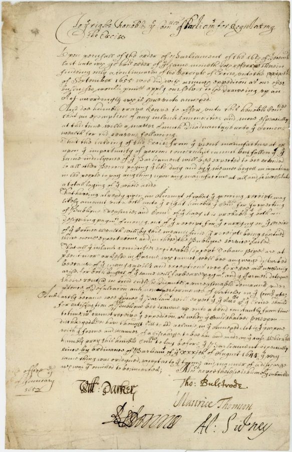 (Thomas, Landowner in Buckinghamshire), William PARKER, (Doctor of Physick), Maurice THOMSON (1604-1676, Colonial Merchant), Richard DOWNES (Fishmonger, Alderman 1652), and Algernon SIDNEY, (1622-1683, Cavalry leader in the Parliamentary Army, M.P., author of 'Discourses on Government') — Sophie Dupré Autographs