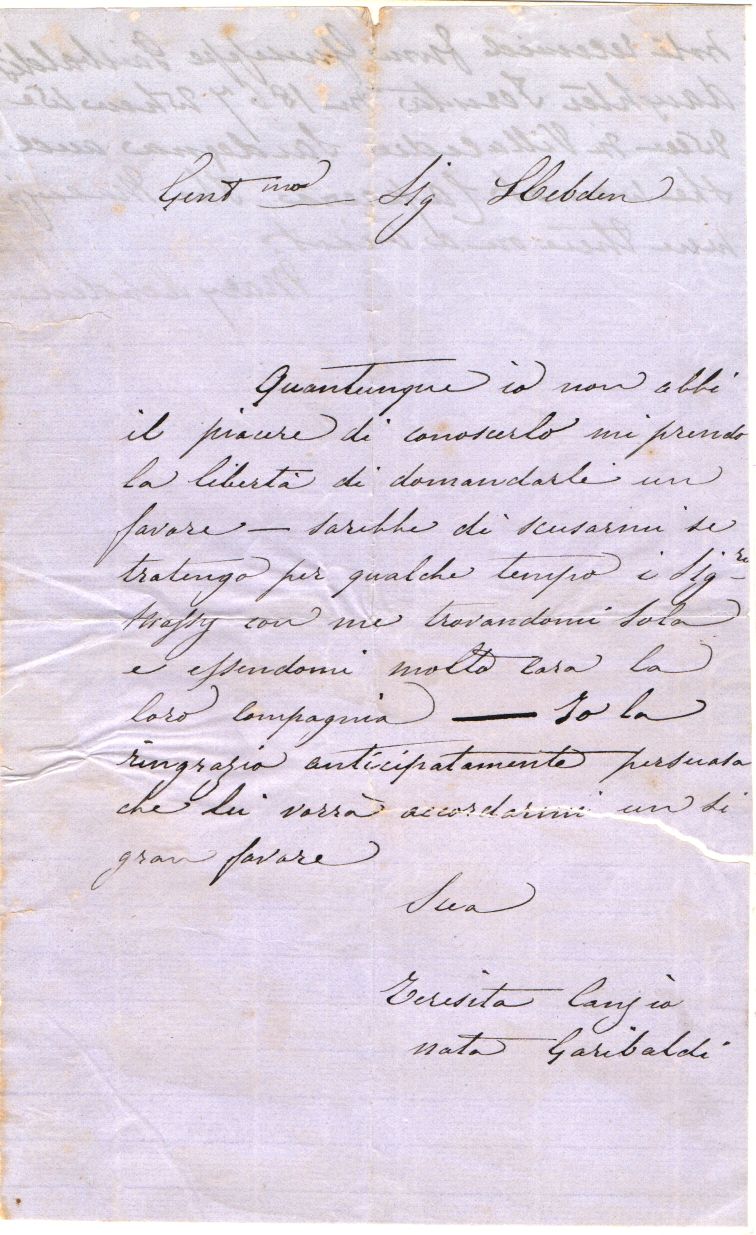 (Teresita, 1845-1903, daughter of Italian Patriot Giuseppe Garibaldi, 1807-1882) — Sophie Dupré Autographs