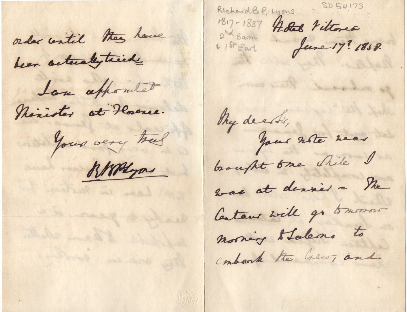 (Richard Bickerton Pemell, 1817-1887, Ambassador to Washington, Constantinople and Paris, 2nd Baron & 1st Earl) — Sophie Dupré Autographs