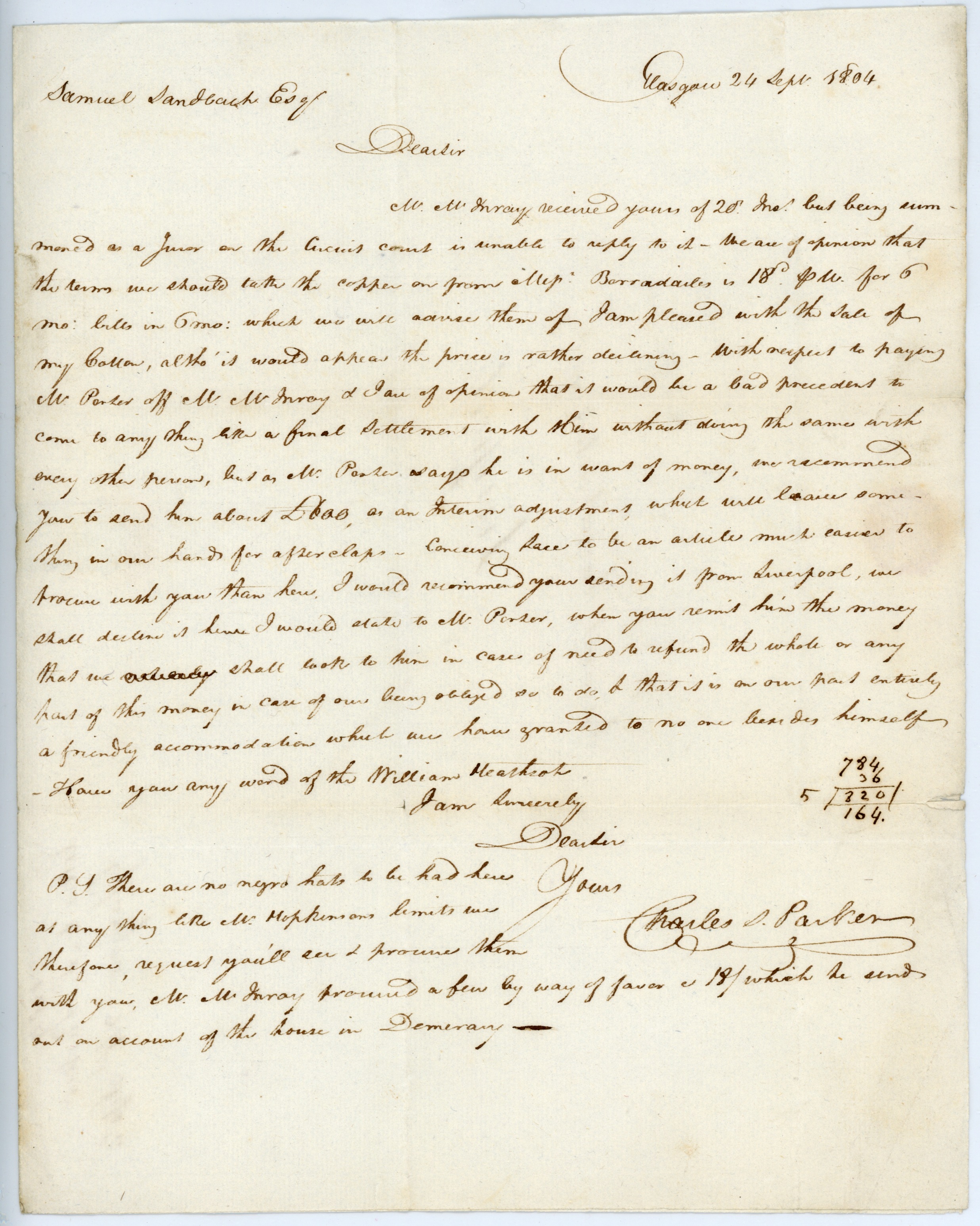 (Charles Stewart, 1771-1828, Partner in McInroy Parker & Co., Trading into Demarara) — Sophie Dupré Autographs
