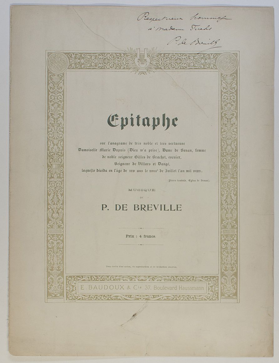 (Pierre de, 1861-1949, French Composer) — Sophie Dupré Autographs