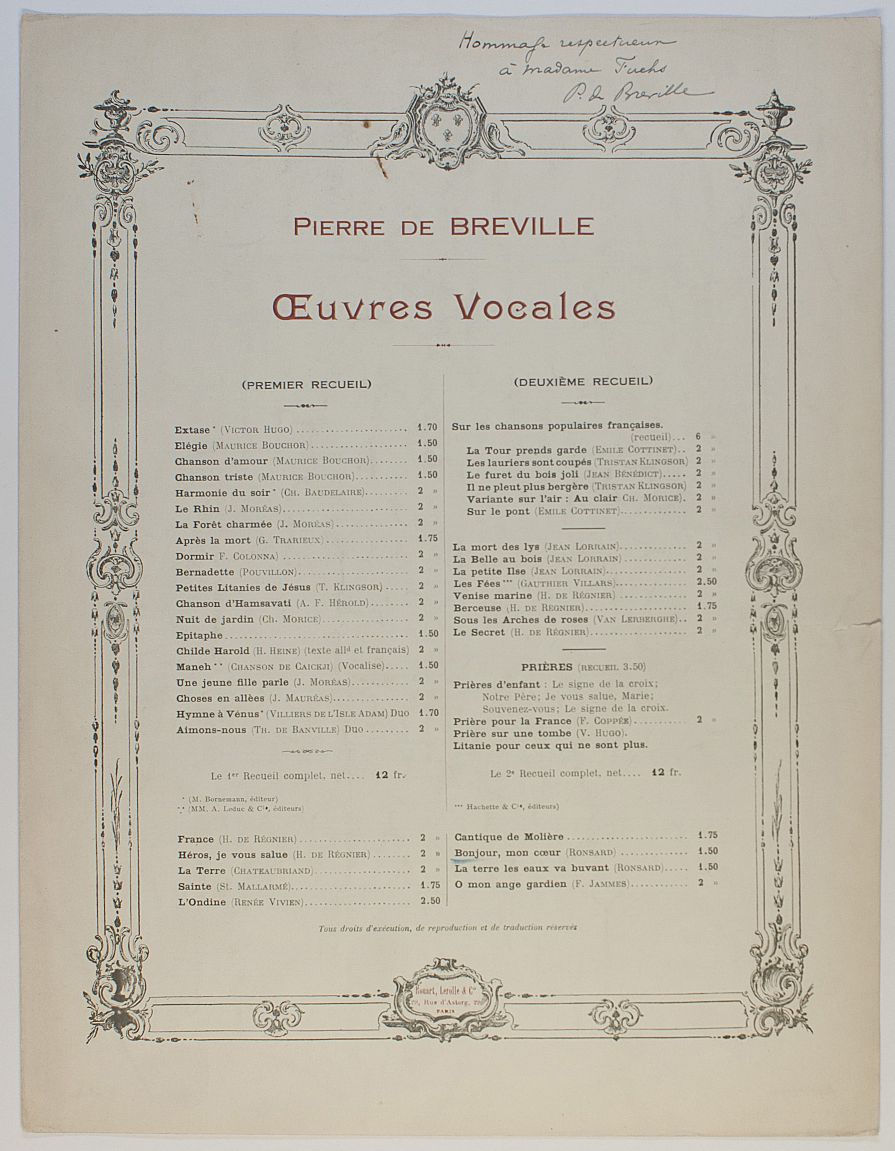 (Pierre de, 1861-1949, French Composer) — Sophie Dupré Autographs