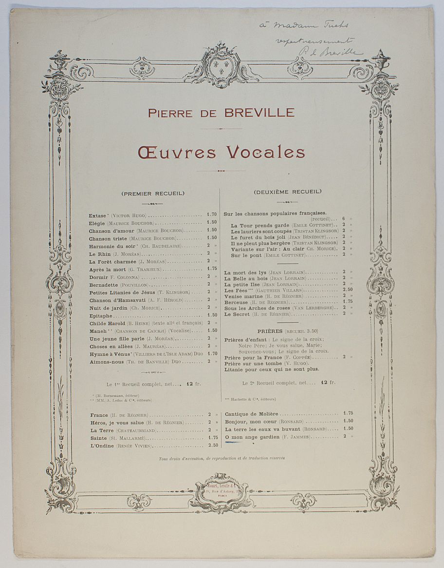 (Pierre de, 1861-1949, French Composer) — Sophie Dupré Autographs