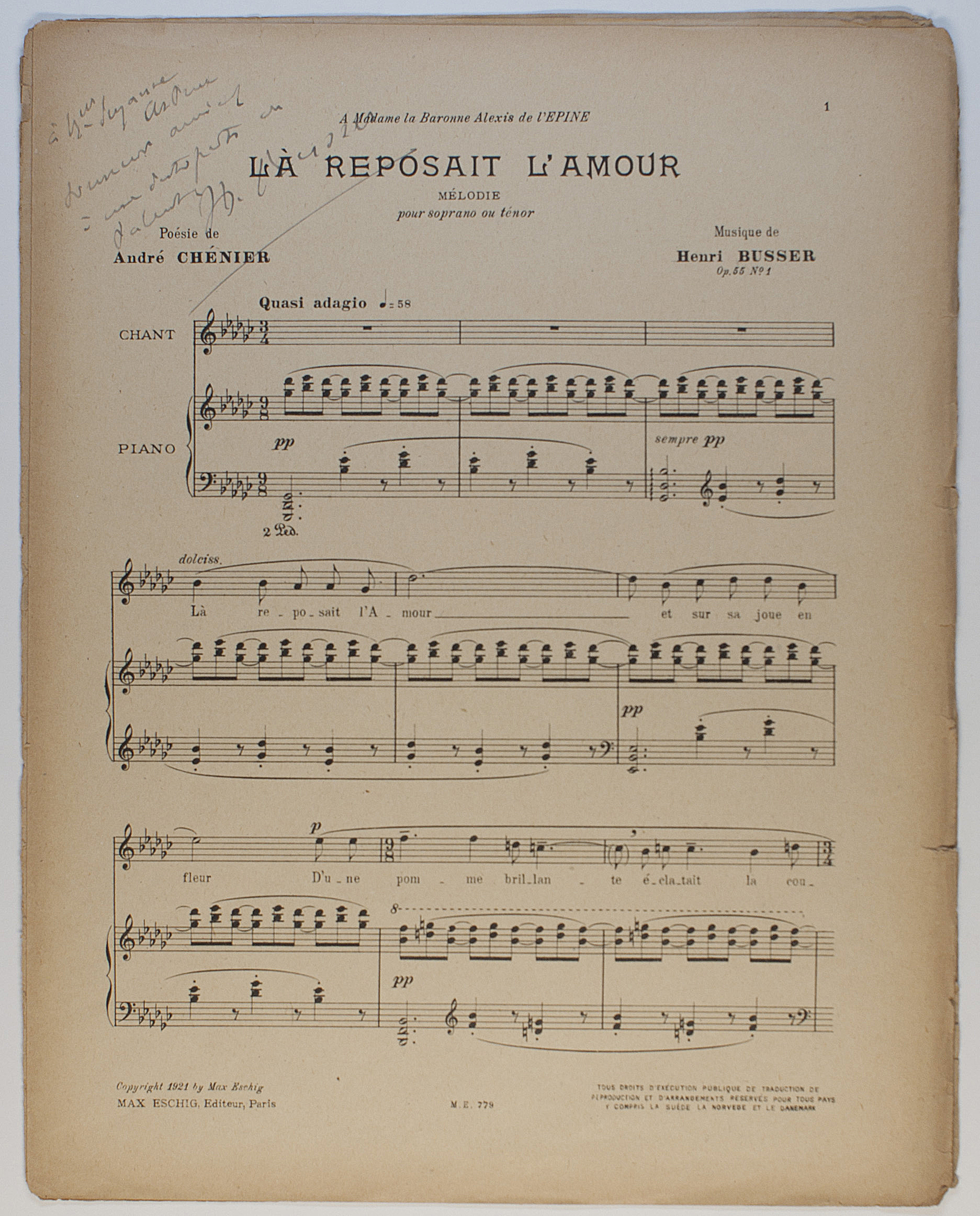 (Henri, 1872-1973, French Teacher, Conductor & Composer) — Sophie Dupré Autographs