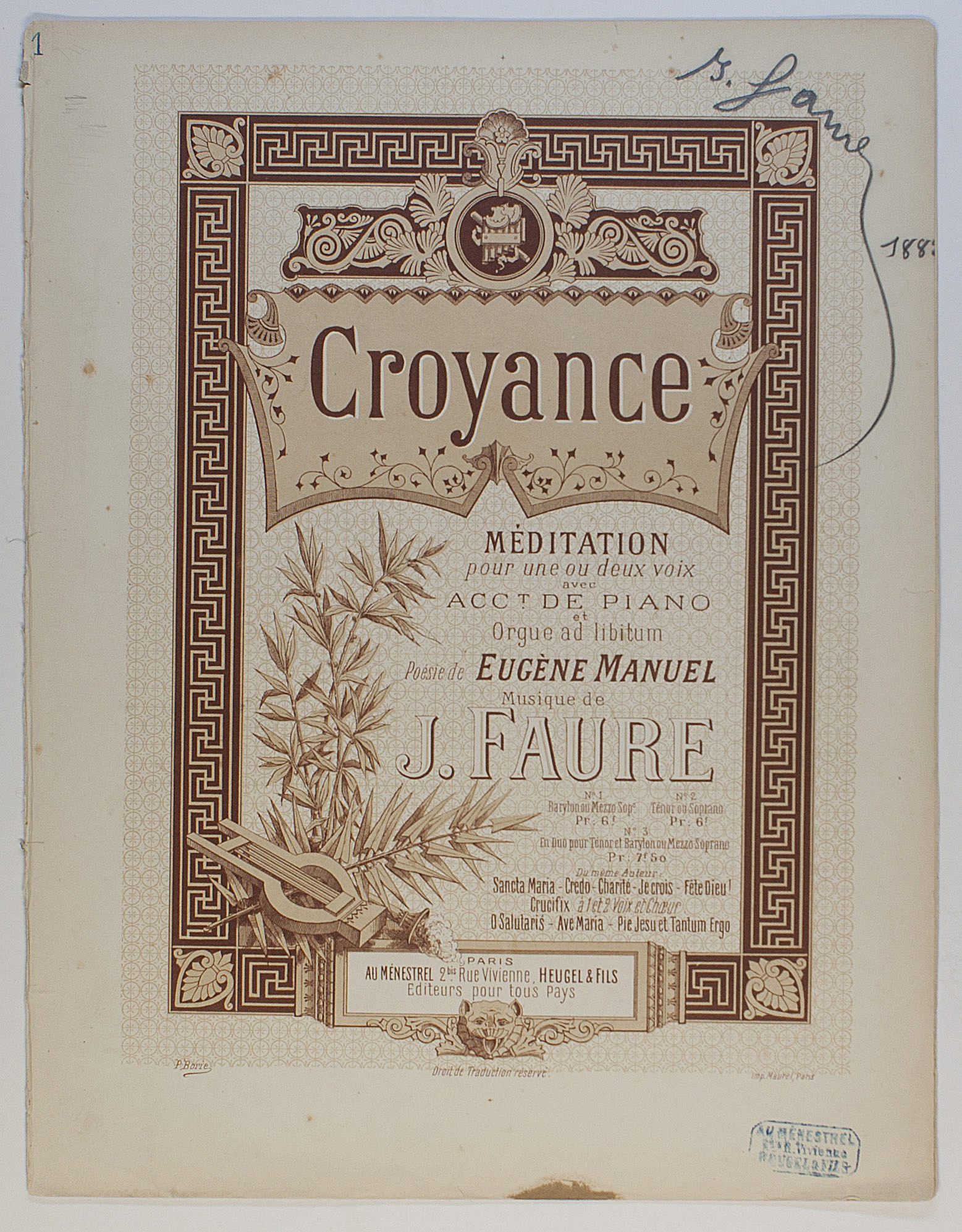(Jean-Baptiste, 1830-1914, French Baritone and Composer) — Sophie Dupré Autographs