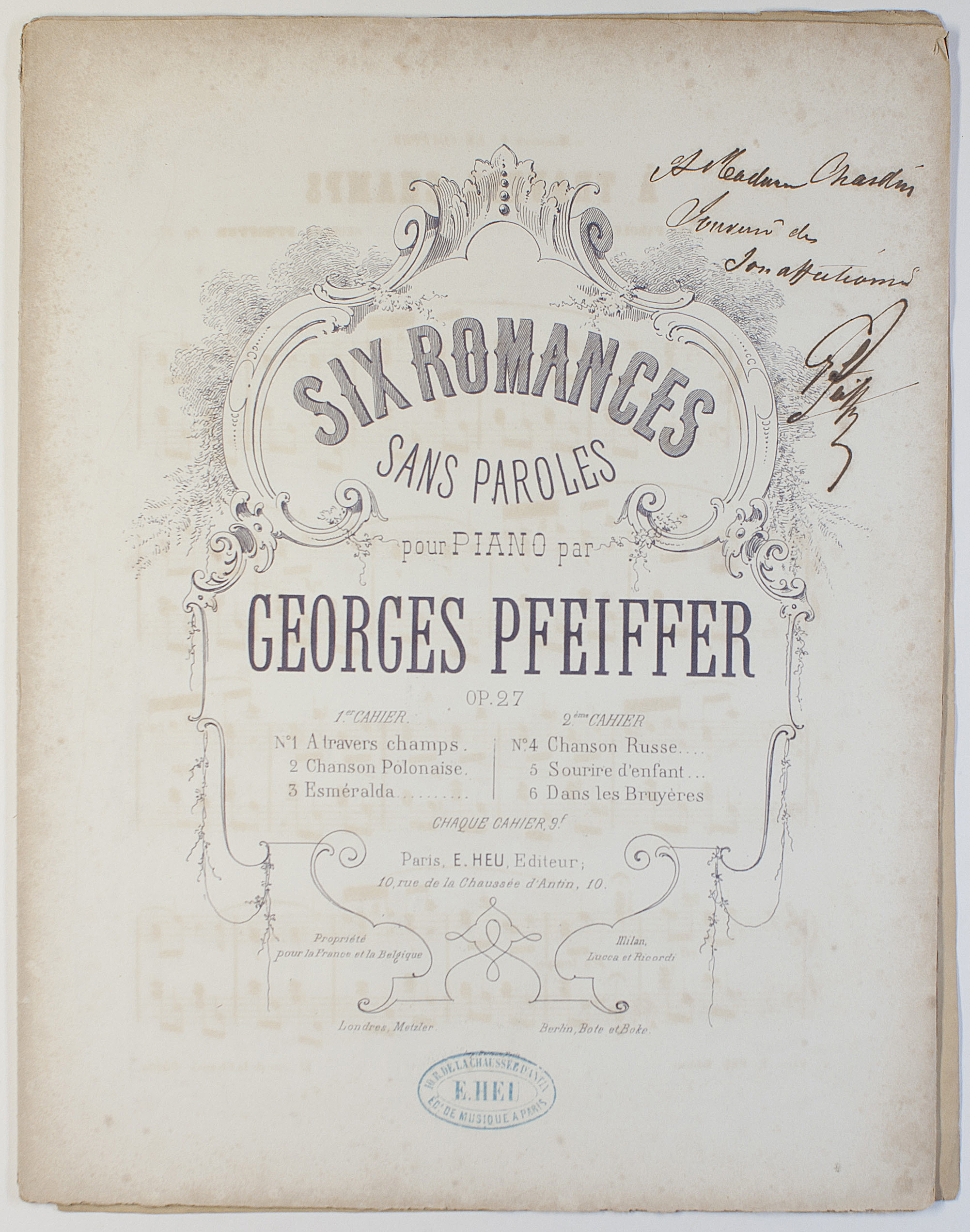 (Georges Jean, 1835-1908, French Pianist & Composer) — Sophie Dupré Autographs