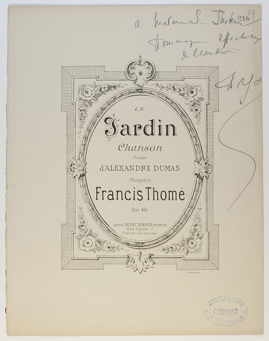 (Francis, 1850-1909, French Composer) — Sophie Dupré Autographs
