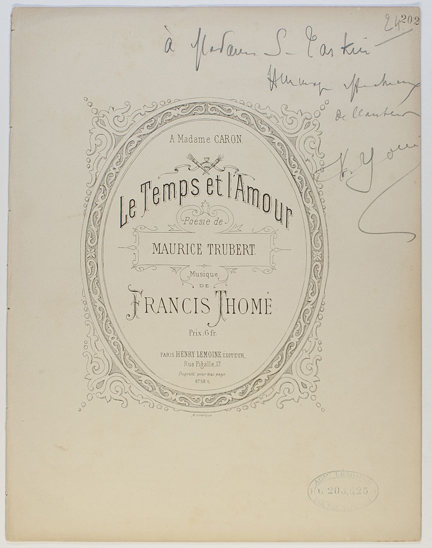 (Francis, 1850-1909, French Composer) — Sophie Dupré Autographs