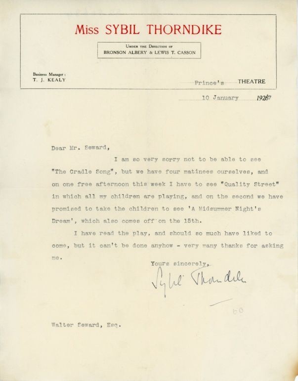 (Dame Sybil, 1882-1976, Actress) — Sophie Dupré Autographs