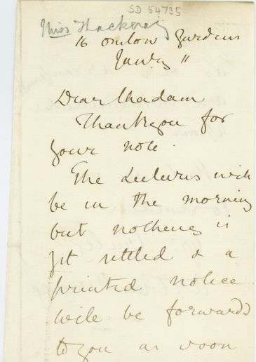 (Anne Isabella, 1837-1919, from 1877 Lady Ritchie, Novelist, daughter of William Makepeace Thackeray) — Sophie Dupré Autographs