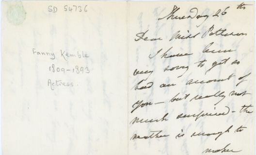 (Frances Anne, Mrs Pierce Butler, 1809-1893, Shakespearean Actress as 'Fanny Kemble') — Sophie Dupré Autographs