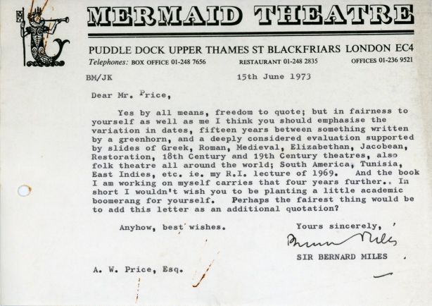 (Sir Bernard, 1907-1991, founder of the Mermaid Theatre, Life Peer) — Sophie Dupré Autographs