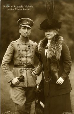 (Empress, 1858-1921, first Wife of Kaiser Wilhelm II, 1859-1941) and her youngest son Prince JOACHIM (1890-1920)] — Sophie Dupré Autographs