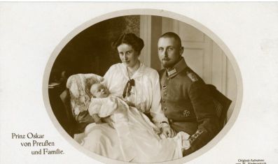 (Prince, 1888-1958, 5th son of Kaiser Wilhelm II), his wife, 1914, INA MARIE, (1888-1973, daughter of Count Karl von Bassewitz-Levetzow) and their eldest son OSKAR (1915-1939)] — Sophie Dupré Autographs