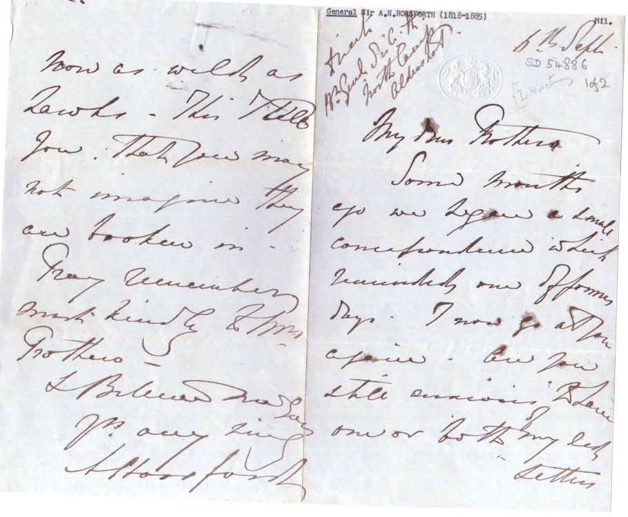(Sir Alfred Hastings, 1818-1885, General, Military Secretary 1874-1880) — Sophie Dupré Autographs