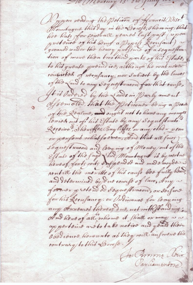 (Francis Browne, 1610-1682, from 1629 3rd Viscount)] — Sophie Dupré Autographs